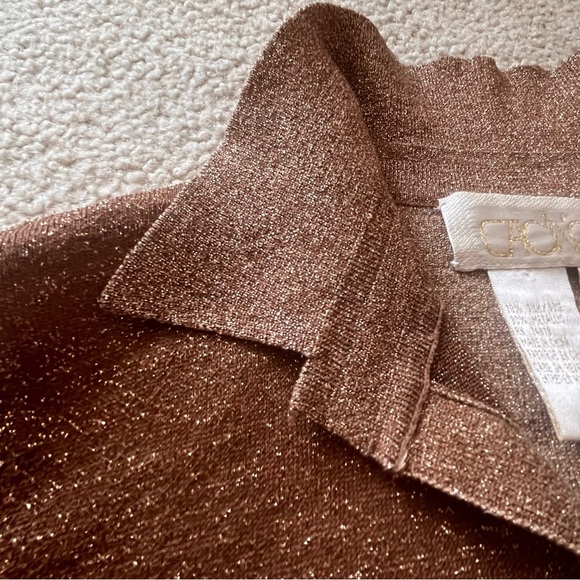 Cache S SILK Metallic Gold Mesh Collared Sweater Knit Top Holiday Elegant VtgY2K - Picture 7 of 15